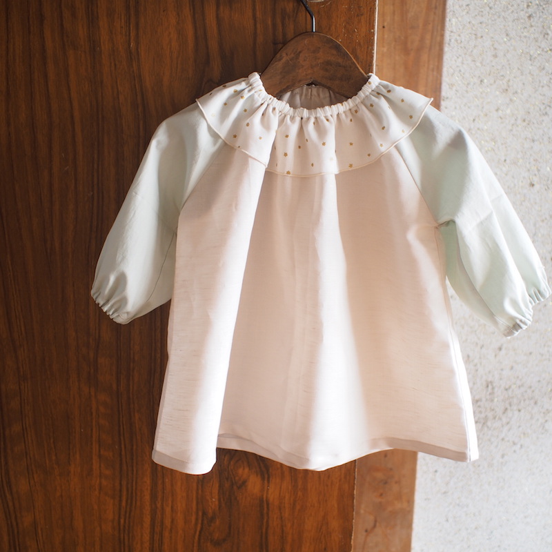 フリル衿綿麻ワンピース きなりミント 中川洋品店